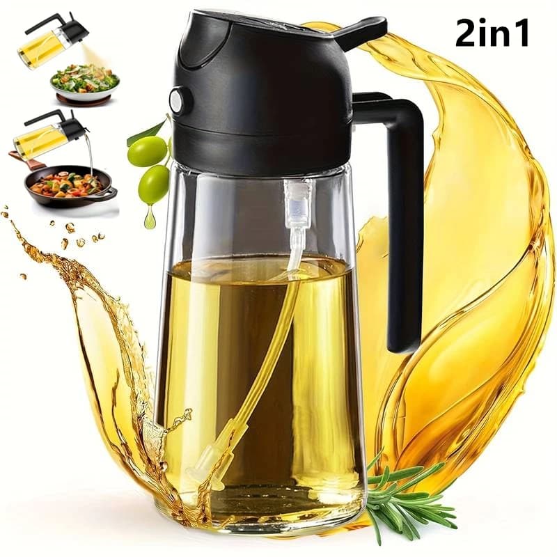 Dispenser spray olio da cucina 2 in 1: spruzzatore e lucidatore, o solo spray per friggitrice ad aria, insalate, grigliate, arrosti e altri usi in cucina