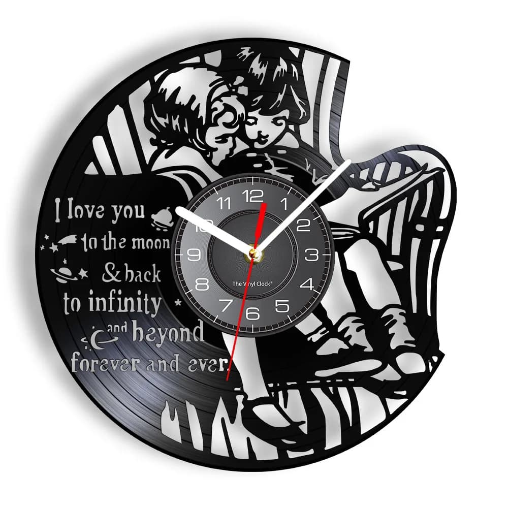 I love you to the moon and returns to the infinite and forever and forever and forever Inspired Quote Wall clock with vinyl record