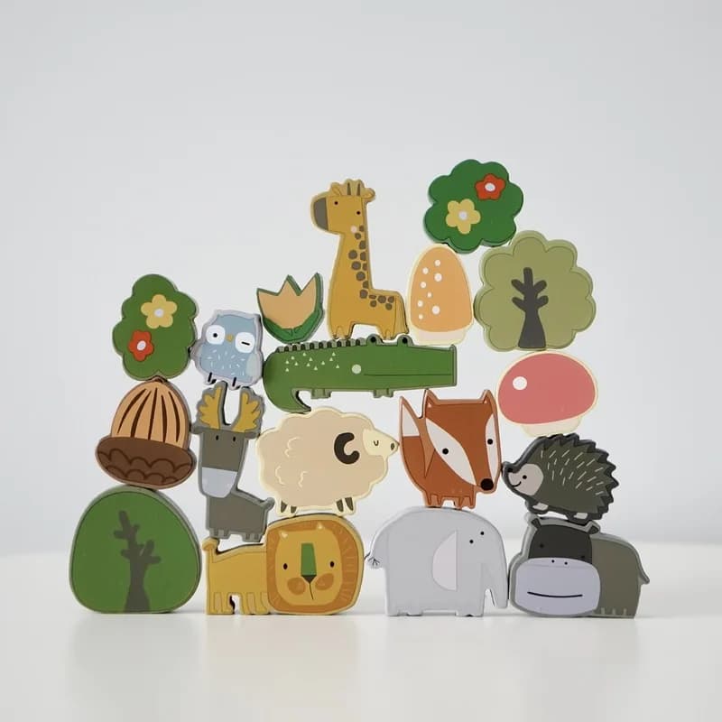 Lohas Wooden Animal Stacking Balancing Blocks Hand Eye Coordination Concentration Training Educational Toy Family Tabletop Game