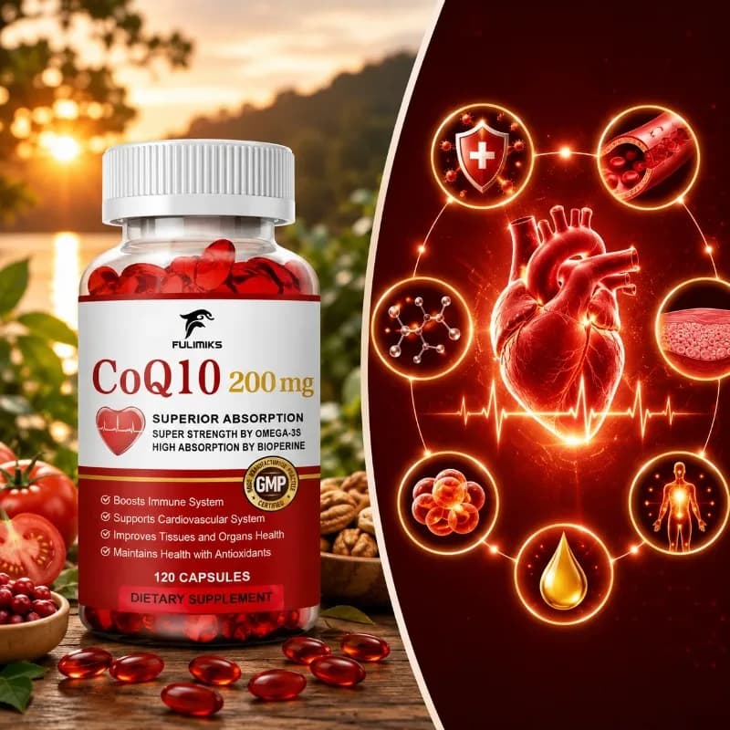 CoQ10 + PQQ Dietary 200mg Supplement, Fortified with Omega-3 & Bioperine, Supports Liver Function & Sport Health, Daily Vitality