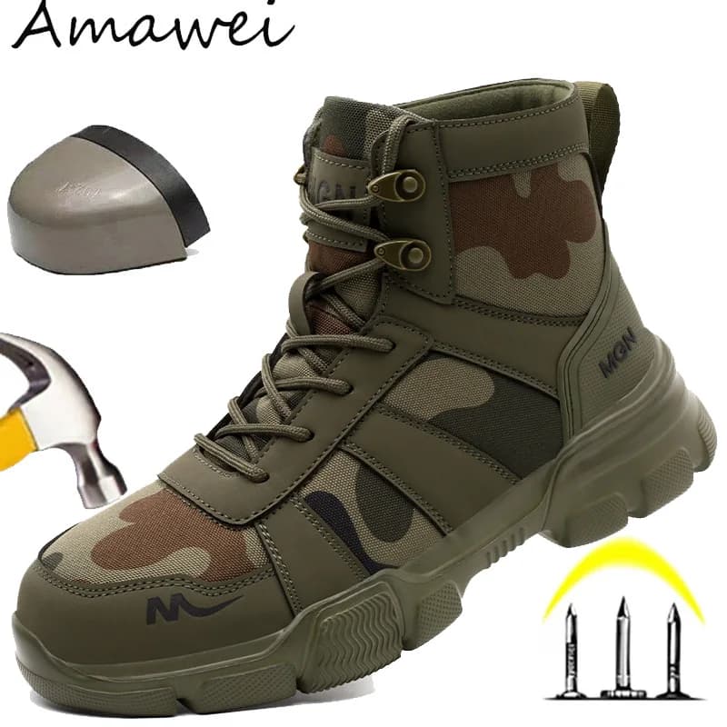 Stivali antinfortunistici da uomo Scarpe indistruttibili Scarpe da ginnastica alte da trekking Puntale in acciaio Anti-sfondamento per lavori industriali, di fabbrica e all'aperto