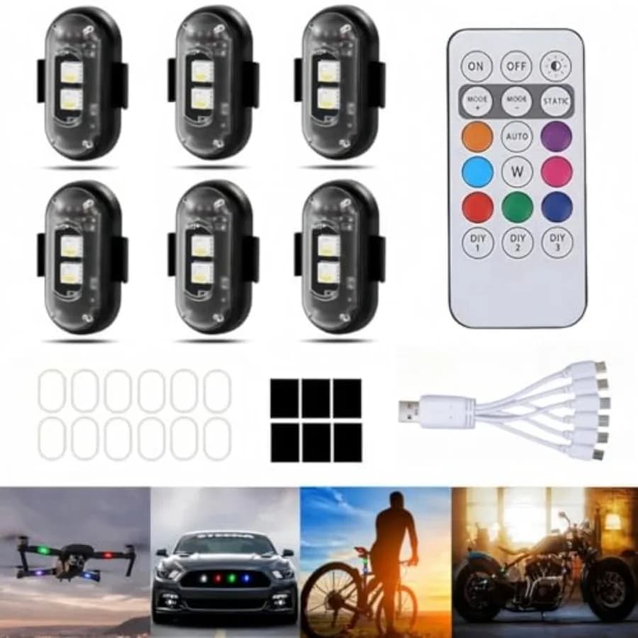 6 Luci Stroboscopiche LED Wireless con Telecomando, Luci di Avvertimento LED Wireless 8 Colori Ricaricabili USB Impermeabili IP65 Anti-Collisione