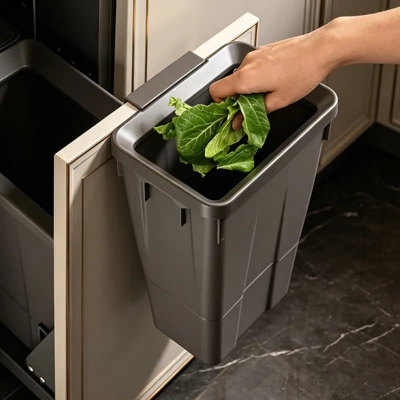 Pro Built-in Pull-out Waste Bin, Front-open Garbage Can, Large Storage Basket with Removable Container & Dry-wet Separator Unit.