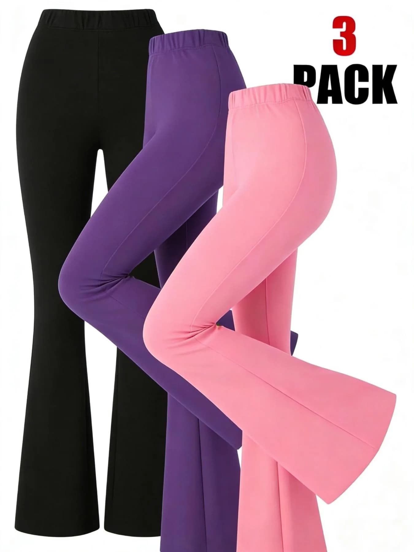 3-Pack Kids Girls High Waist Flare Leggings Stretchy Solid Color Slim Fit Casual Daily All-Match Yoga Workout Pants