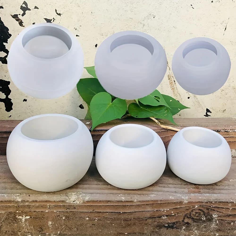Set di 3 Stampi in Silicone per Vasi Rotondi, Stampi per Piante Succulente, Stampi per Candele, Materiali per Artigianato, Stampi per Gesso, Cemento e Resina