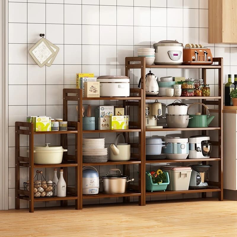 Multi-Layer Floor Standing Kitchen Storage Rack Pot Seasoning Fruit Vegetable Dish Organizer Shelf