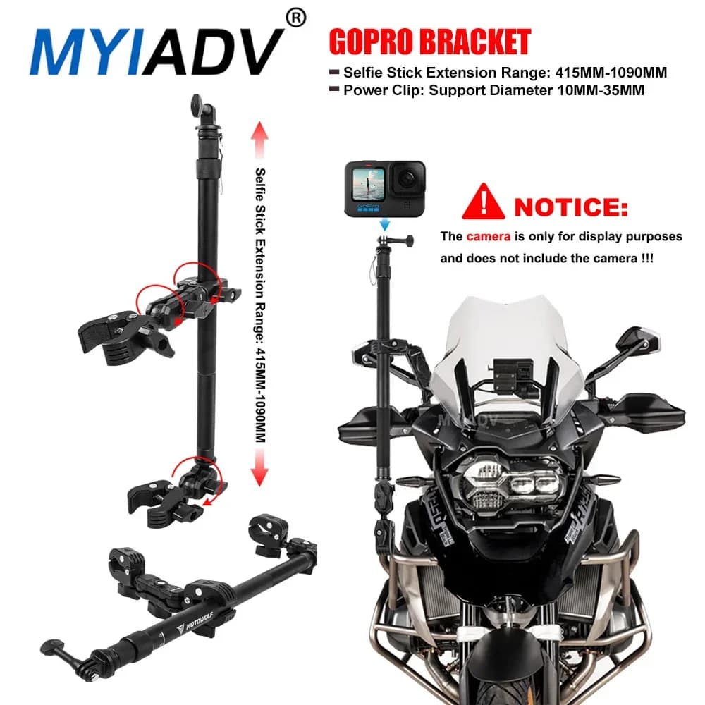 Bastone selfie panoramico per moto per moto Staffa di supporto per fotocamera per registratore di guida Gopro stabile scalabile da viaggio