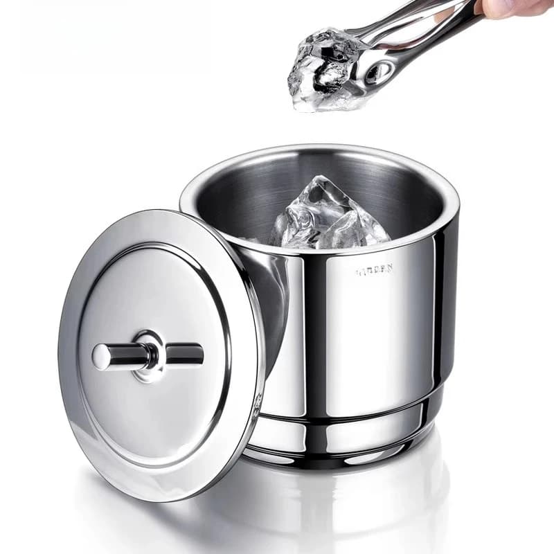 Secchiello doppio per ghiaccio, contenitore isolante per cubetti di ghiaccio, shaker in acciaio inossidabile per cocktail e vino.
