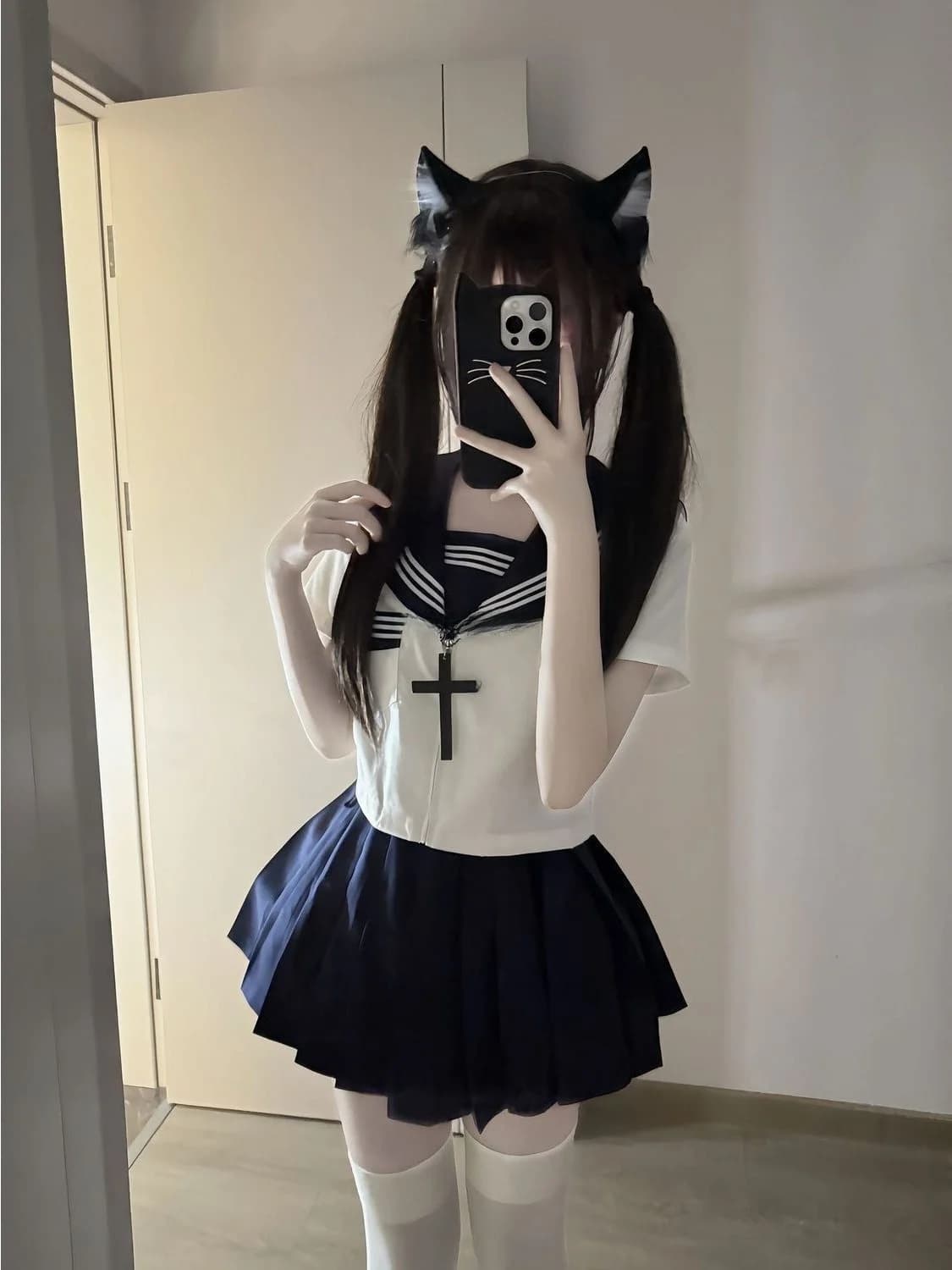 Cute Japanese Style JK Basic White Three Books Sailor Suit Short Sleeve School Uniform with Plaid Skirt Versatile Soft Girl Set