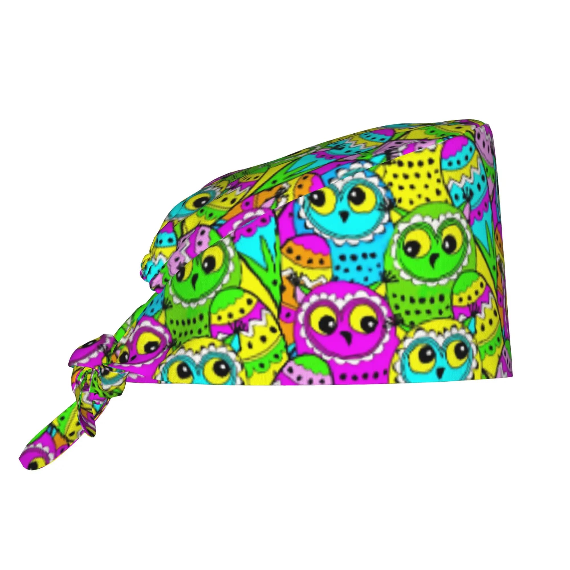 Funny Colourful Creative Owl Printed Working Cap Surgical Hats Women Men Operating Room Cap Nursing Cap Lab Works Hat
