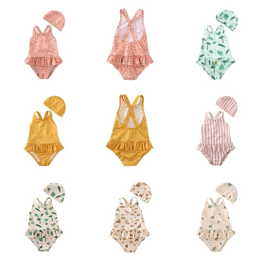 Full swimsuit for girls 2026 with hood, summer print, bikini and beach leotard