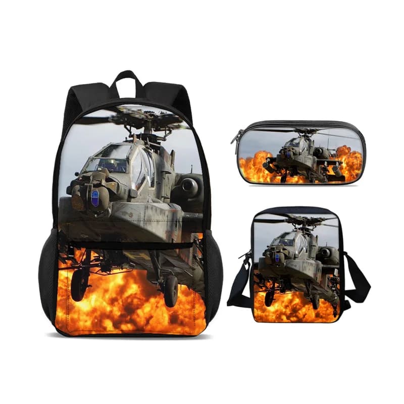 Helicopter backpack, pencil case, shoulder bag, 3Pcs set, mechanical printing, best birthday gift for boys and girls in school