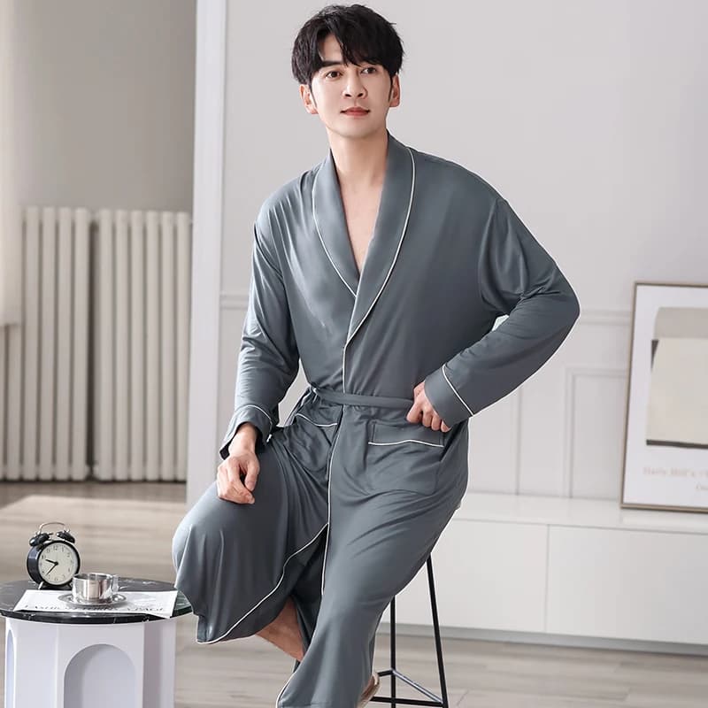 Men's Long Vestals Spring Autumn Kimono Men's Homme Pigiama Hombre Long-sleeved nightwear Fancy Silicon Sleeping Lounge 3XL 4XL