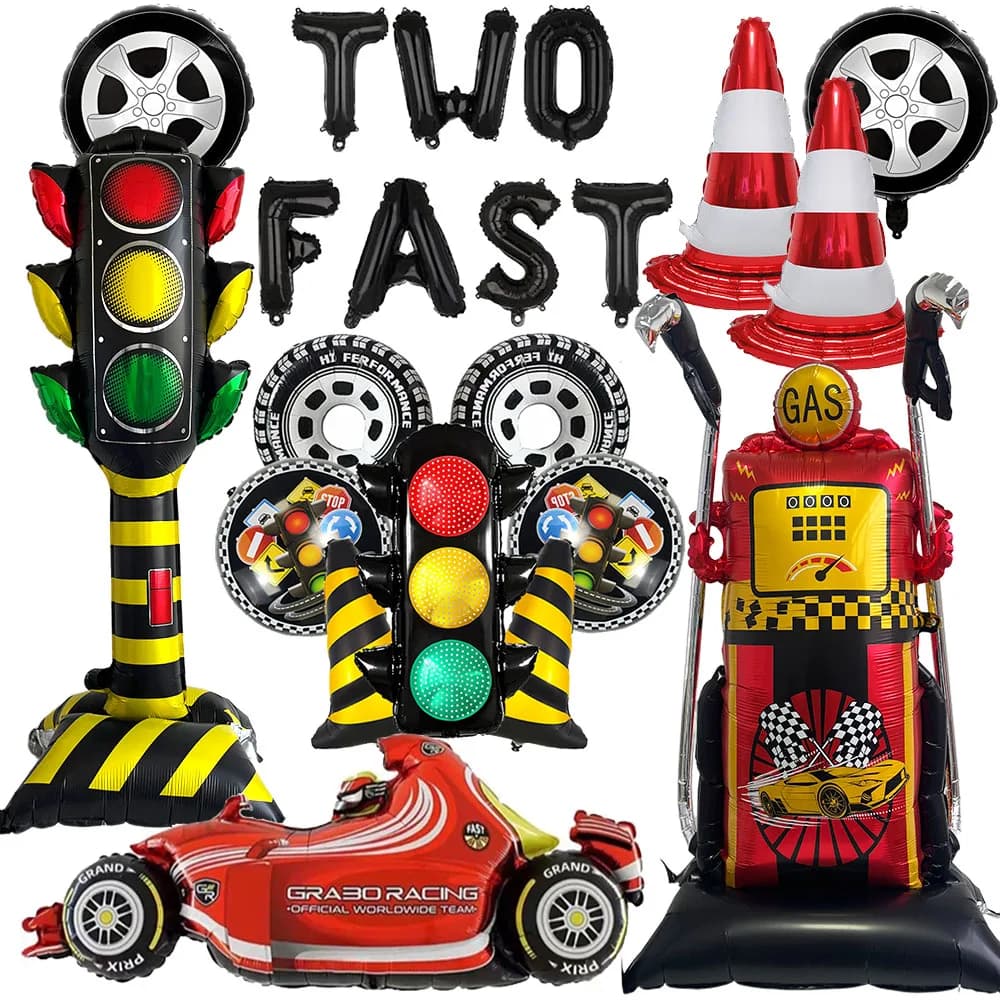 Racing Balloons Decorations Traffic Light Gas Pump Race Car Tire Balloons for 2 Year Old Boy Racing Car Birthday Party Supplies
