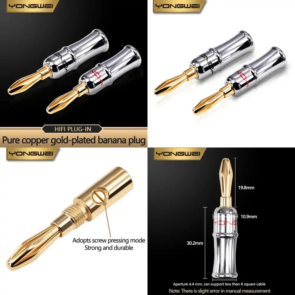 Connettori a banana YONGWEI in rame placcato oro per cavi audio/video, fili per altoparlanti, amplificatori di potenza da 4 mm, cavi RCA, HDMI, AUX