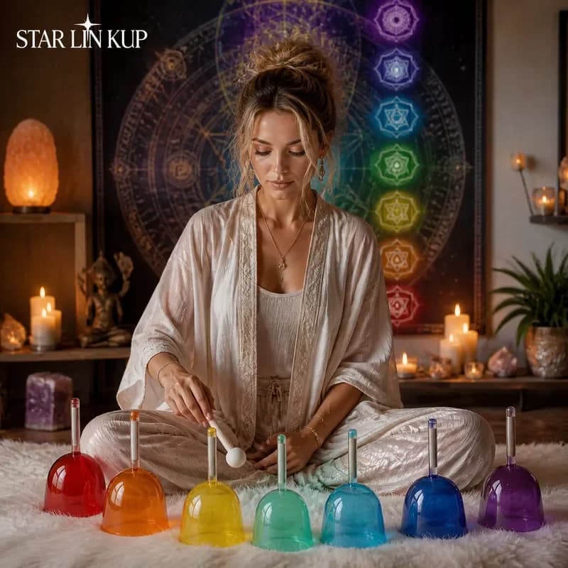 STAR LIN KUP 432Hz Blue Gradient Alchemy Crystal Singing Bowl Hand Held Healing Chakra Meditation Sound Therapy with