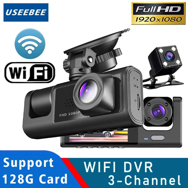 3 telecamere WIFI Dash Cam Cabina per auto Dvr 1080P Veicolo interno Dvr a tre vie Registratore Registratore video Dashcam Videocamera