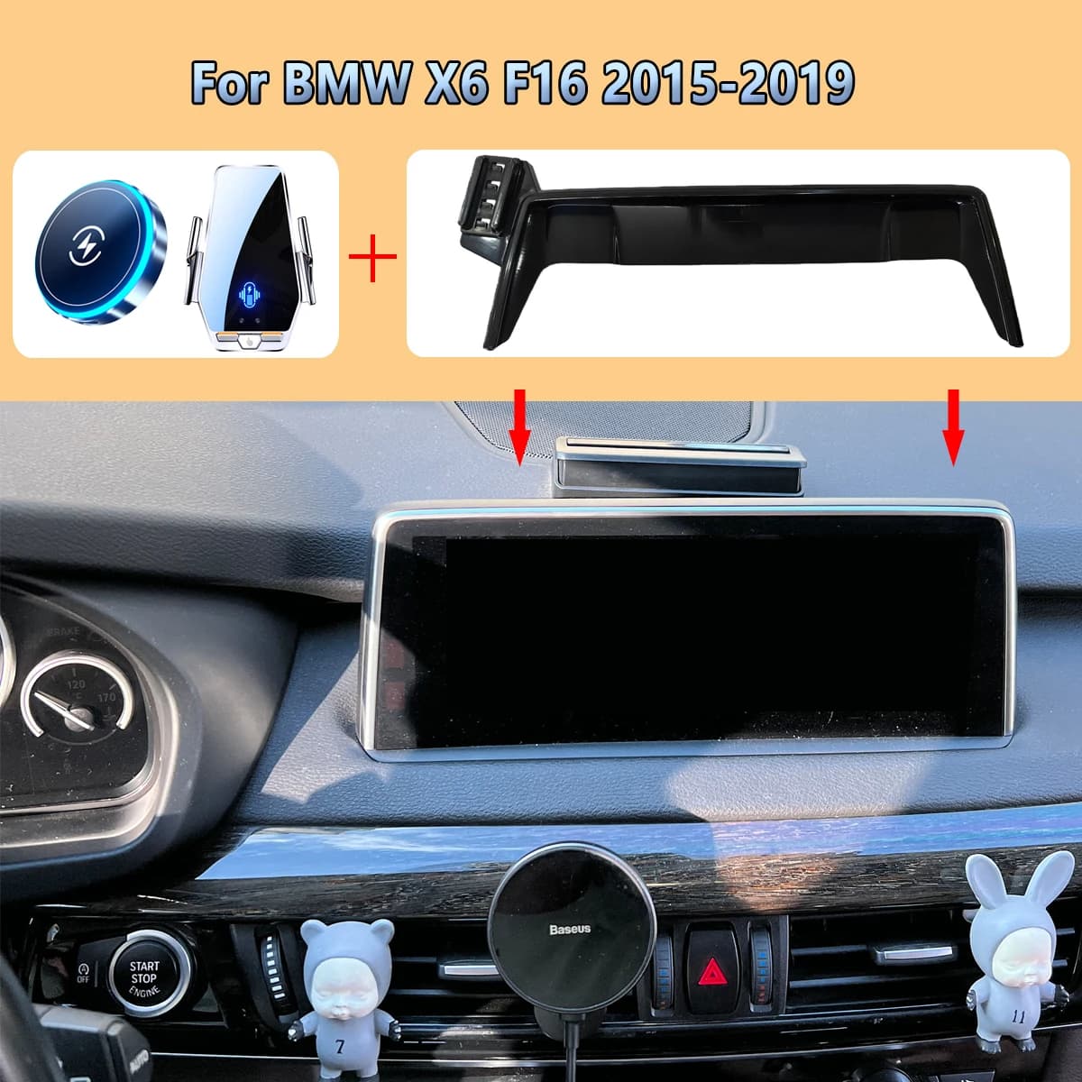 Supporto per schermo del telefono per auto per BMW X6 F16 2015 2016 2017 2018 2019 Supporto per telefono per auto con ricarica wireless magnetica per supporto MagSafe