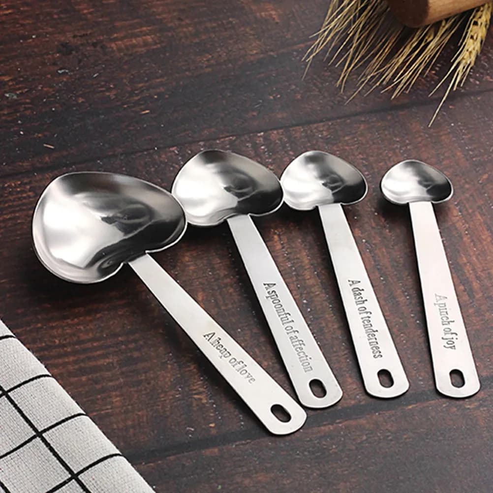 1Set Stainless Steel Measuring Spoons Set Love Heart Shape Accurate Measurement Tools Baking Kitchen Supplies Spices Sugar