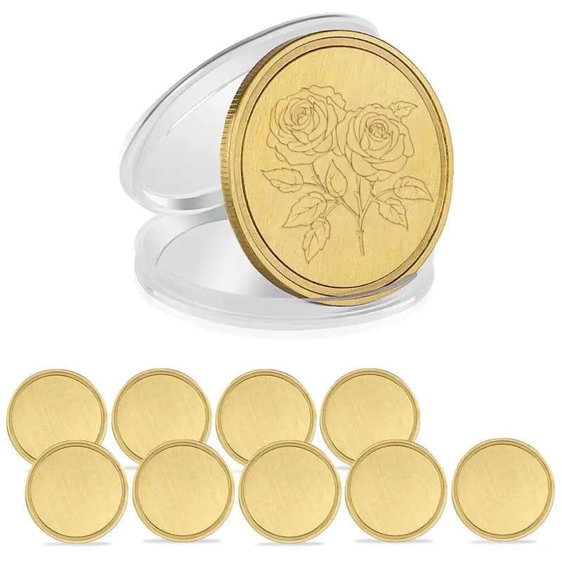 AT84-10PCS Blanks for Laser Engraving Blank Spaces for Brass Coins Blank Coins for Metal Engraving 40 mm with Acrylic Protection Box
