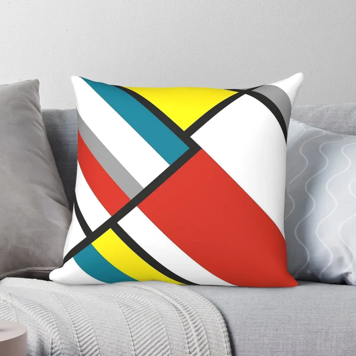 Federa per cuscino astratta De Stijl in poliestere, lino, velluto, con cerniera, decorativa, per la casa, 18 pollici