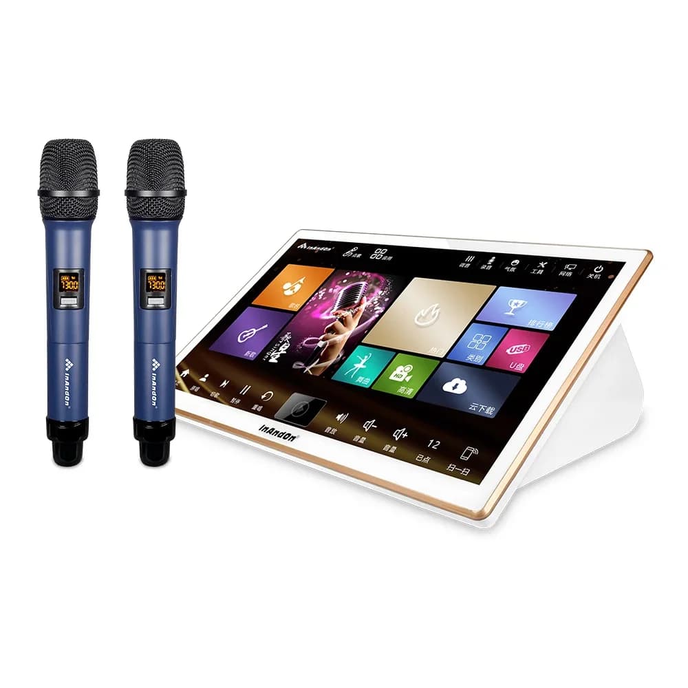 Touch Screen da 18,5 '' Lettore Karaoke 5 in 1 Macchina per sistema Karaoke portatile 4T con microfono wireless Juke Box KTV Karaoke Set