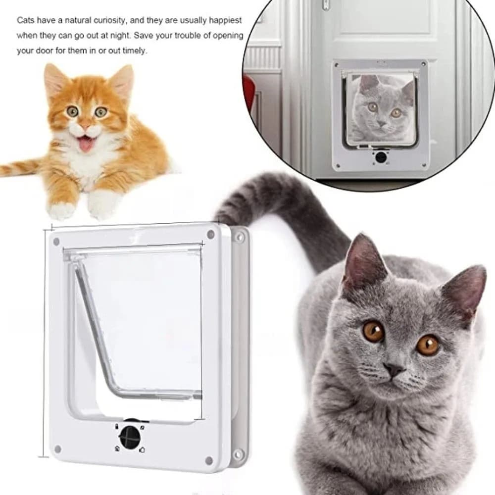 Porta per Gatti con Chiusura a 4 Vie e Serratura di Sicurezza, Facile Installazione, Resistente alle Intemperie, Autochiudente, con Manopola Anti-Ribaltamento per Animali Domestici