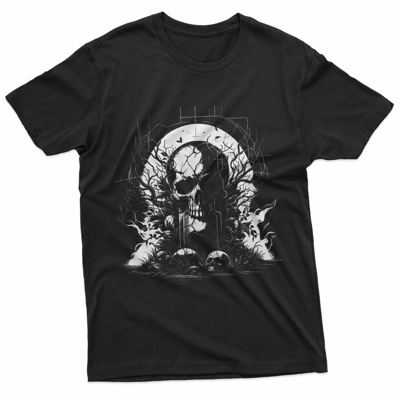 T-shirt Gothic Dark Art con stampa Skull & Grave Fog