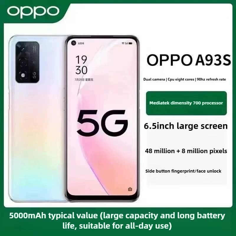 OPPO A93s Unlocked 5G Mobile Phone Dimensity 810 48MP AI Camera 5000mAh Battery 33W Fast Charge Android 11 Smartphone