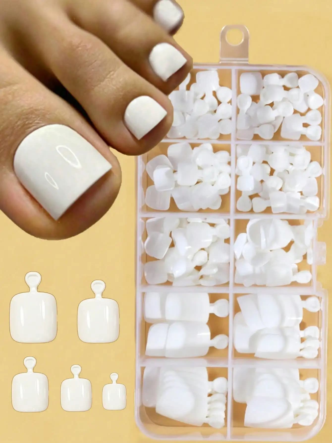 24 Pezzi Unghie Finte Rosse Monocolore Adesive, Design Classico, Unghie Press-On per Piedi, Nail Art Estiva alla Moda