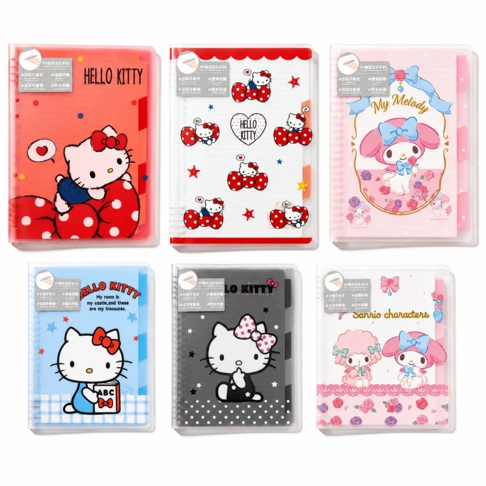 Genuine Sanrio Characters A5 B5 Hard PP Binder Notebook Hello Kitty My Melody Refillable Loose Leaf Journal for Study Planner