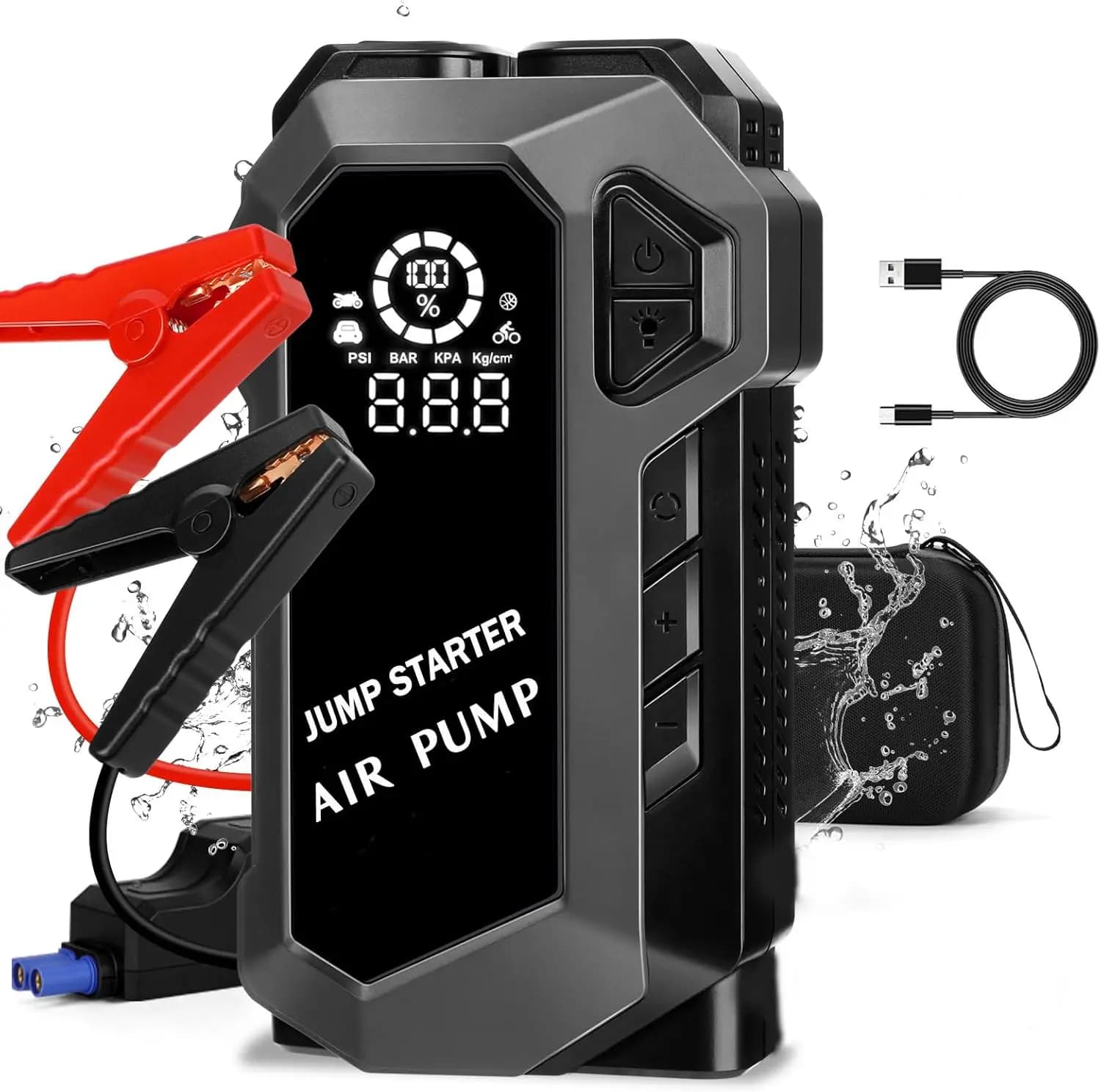 Avviatore d'Emergenza Portatile per Auto con Compressore d'Aria, Picco di 4000A per Veicoli 12V, Power Bank e Gonfiatore Pneumatici in Nero