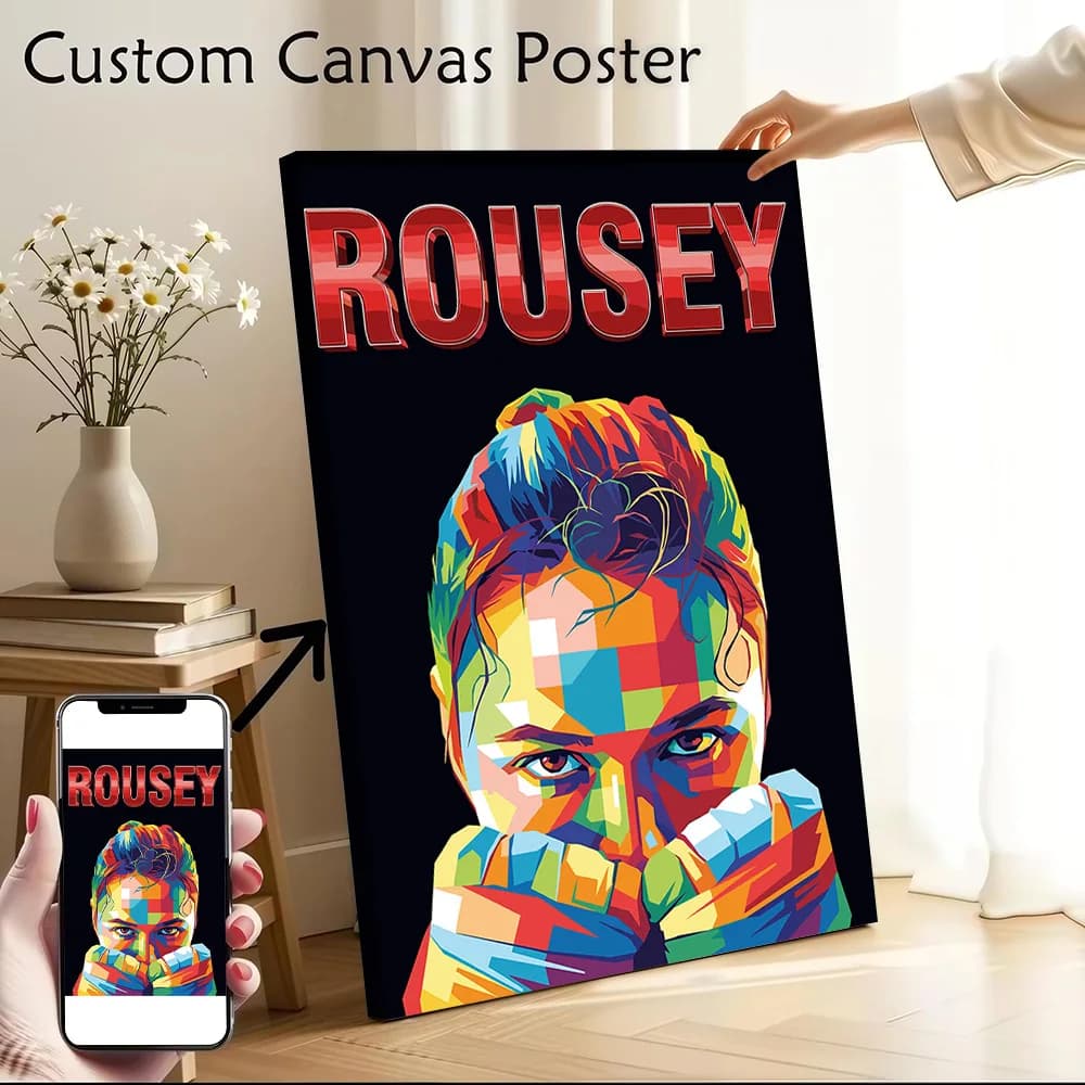 Rousey: Ronda Rousey Pop Art Portrait Printed Canvas Poster Personalized High Quality Wall Art Paintings for Home Decor Room
