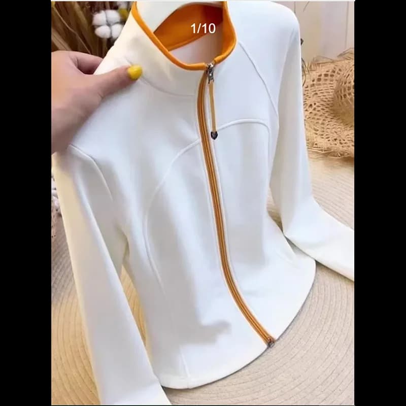 Nuova Giacca Primaverile/Autunnale in Cotone con Collo Alto, Doppia Cerniera, Cardigan Aperto, Tinta Unita, Moda Casual, Top per il Pendolarismo