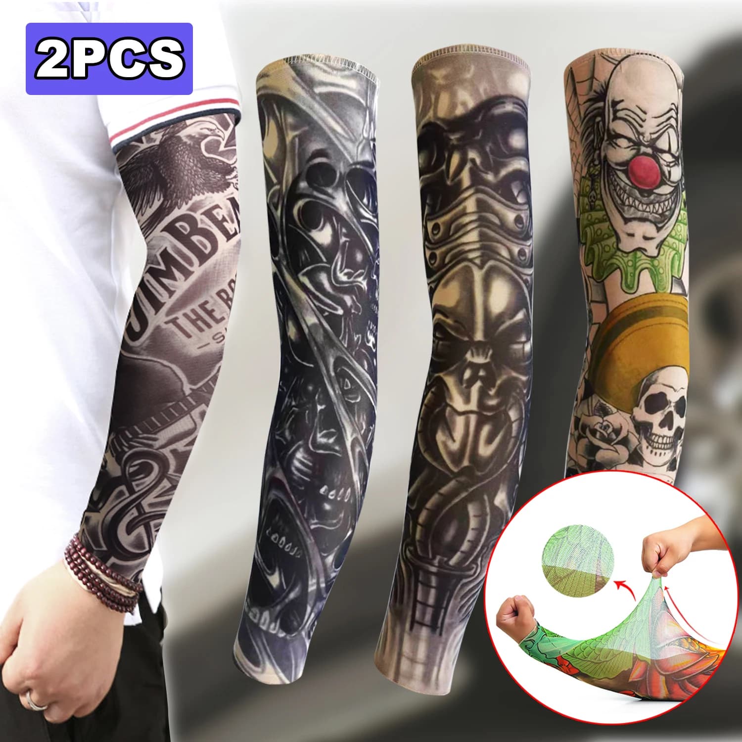 2 pieces for outdoor sports: sun protection and protection, arm cover with tattoo printing for racing, cycling and more