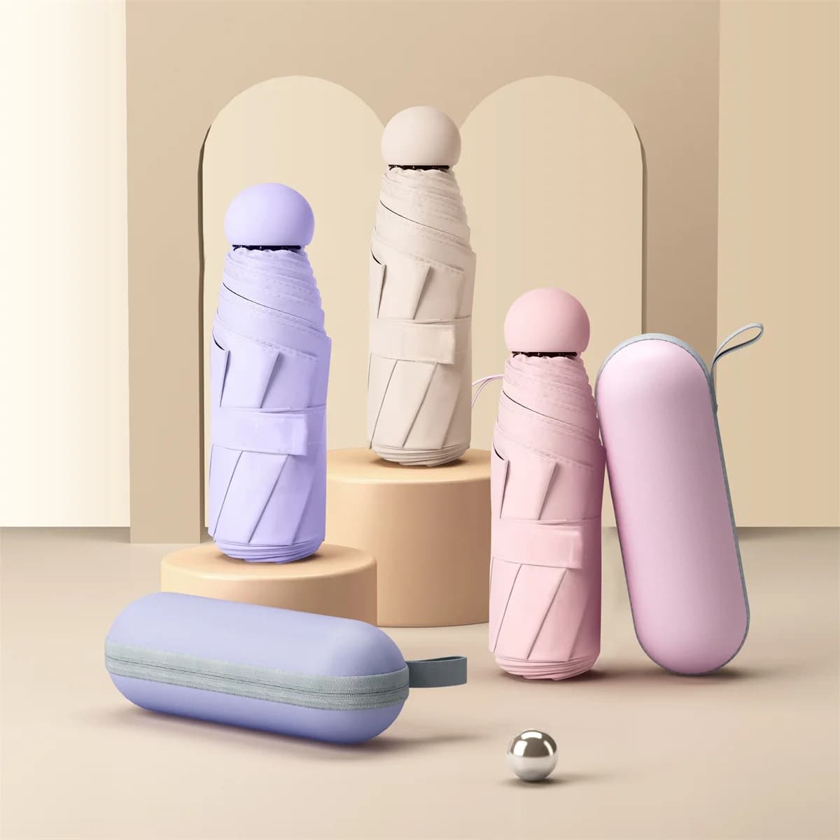 Capsula ombrello portatile Mini parasole protezione solare ombrello da pioggia manico in lega di gomma nera pieghevole pioggia solare capsula a doppio uso Umb
