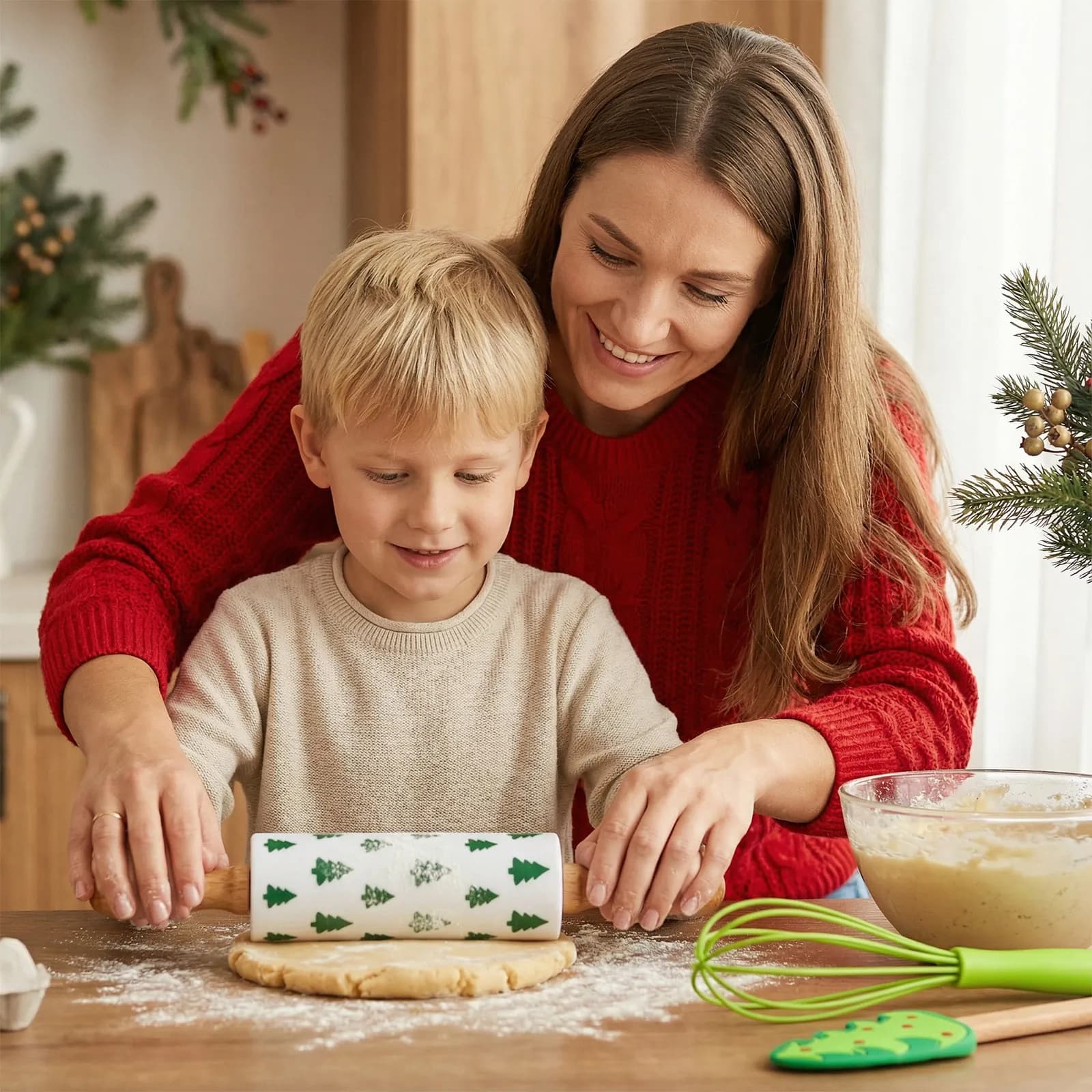 Set di 3 Utensili da Forno in Silicone per Natale, Mini Mattarello per Biscotti e Pasticceria, Accessori Natalizi