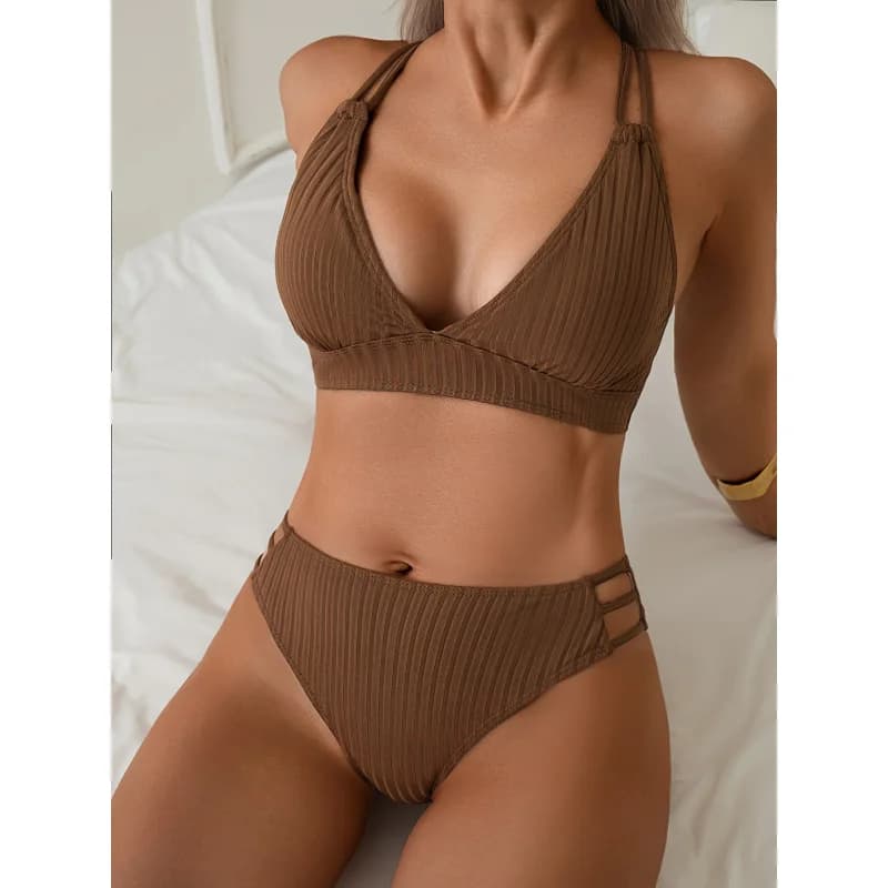 Costume da bagno bikini da donna taglie forti, stile vacanza, con coppe a triangolo e spalline, alla moda, casual, da spiaggia