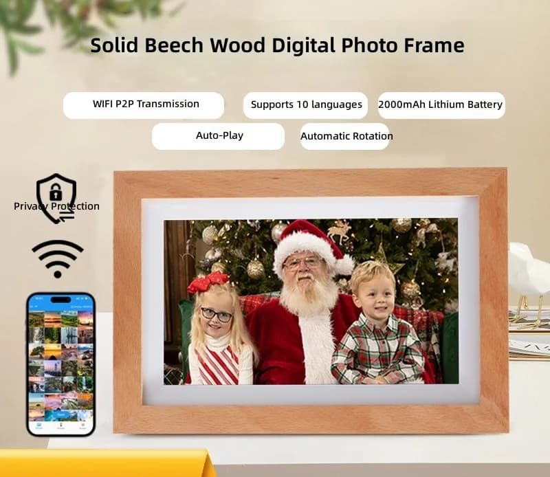 Cross-border 7-inch beech solid wood digital photo frame picture Mobile Pentium 4 gift smart WiFi electronic photo frame