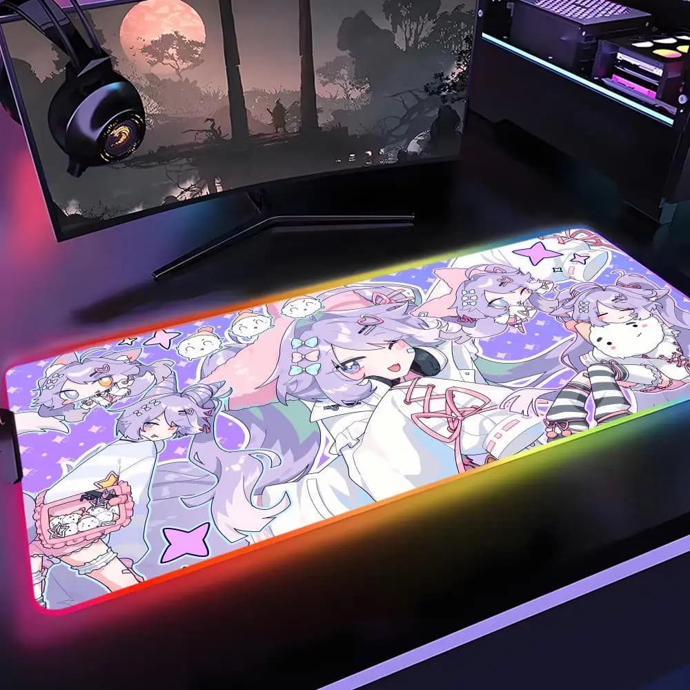 Tappetino per Mouse RGB da Gaming con Retroilluminazione LED, Grande Tappetino da Scrivania per Gamer, Design Tenko Shibuki