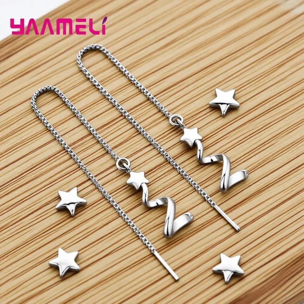 Affascinanti Orecchini a Filo con Stella Rotante e Lunga Nappa in Argento Sterling 925 per Donne e Ragazze, Gioielli e Accessori Regalo per Anniversari e Feste