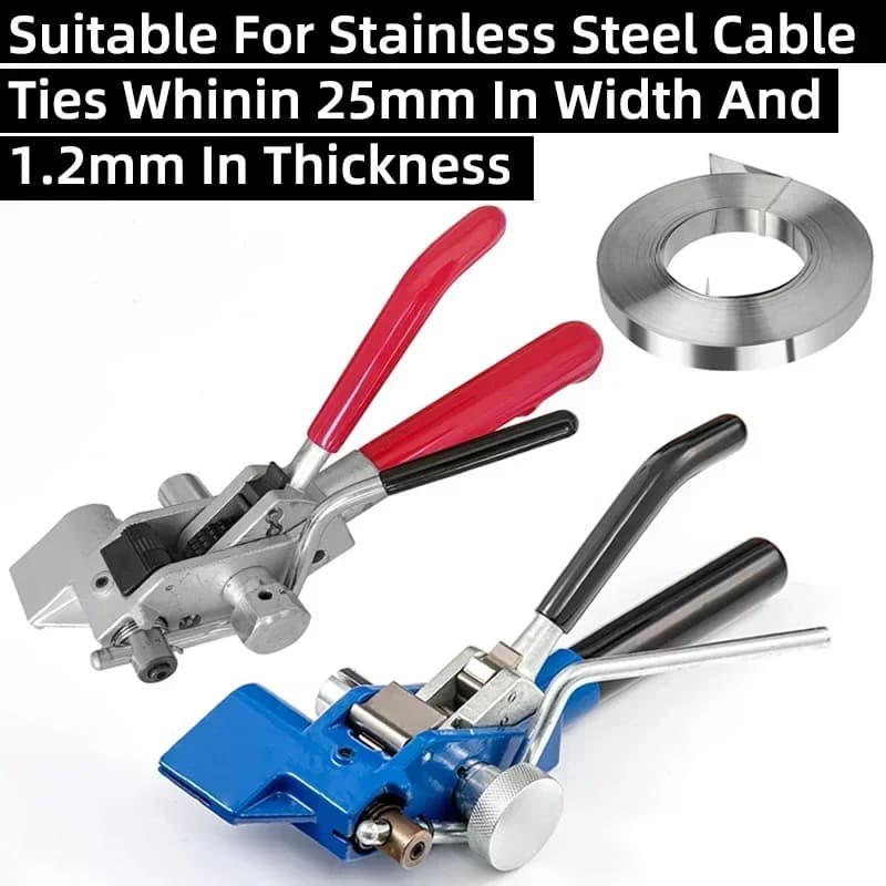 Pinza a cricchetto in acciaio inossidabile per fascette da 4,6-25 mm di larghezza e 0,25-1,2 mm di spessore, strumento di serraggio per reggiatrice, pistola legatrice