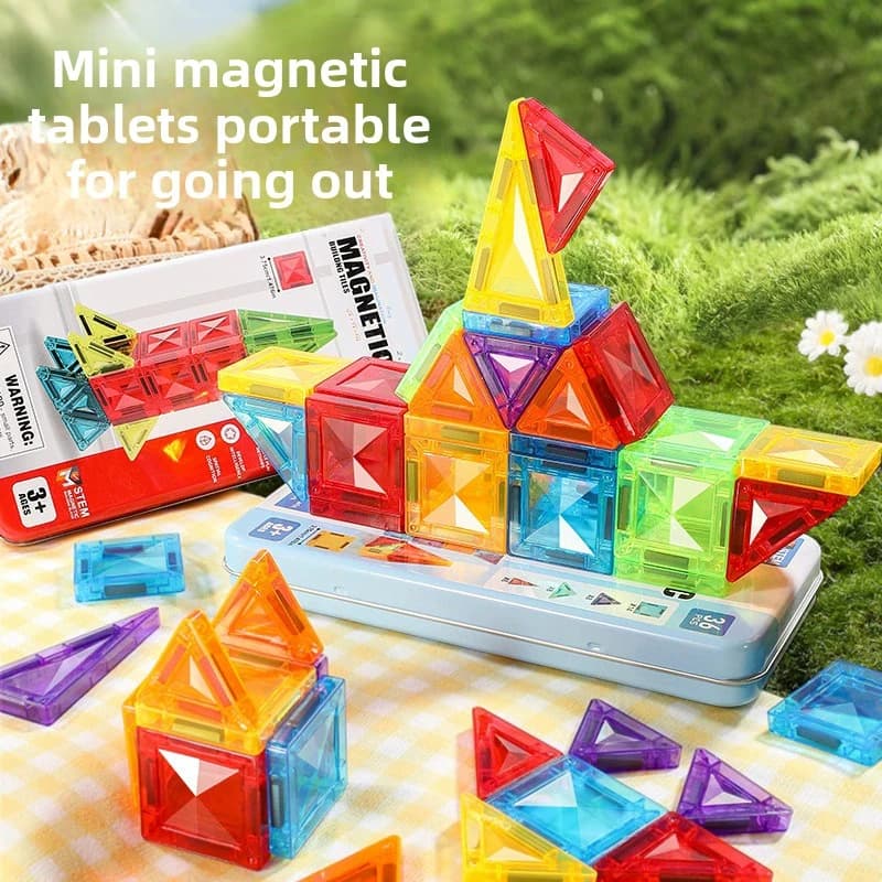 Mattoncini Magnetici per Bambini, Set di Costruzioni Magnetiche in Miniatura, Scatola Portatile in Ferro, Giocattoli Educativi Magnetici, Regalo