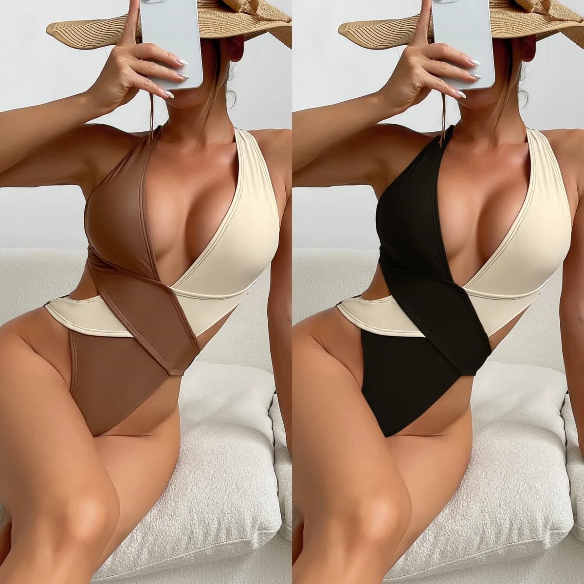 Costume da bagno intero da donna sexy sottile doppio colore ortografia bikini beachwear costume da bagno 2023 nuovo