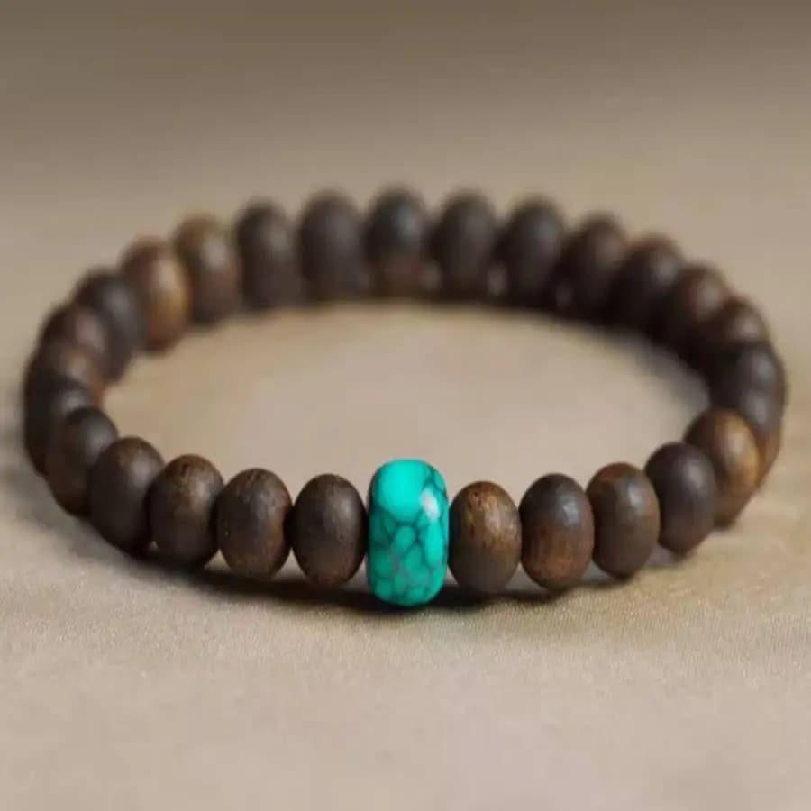 Bracciale con perline di turchese naturale fatto a mano, bracciale con bottoni da uomo in legno di agar, bracciale con perline di preghiera Ramadan, meditazione da donna