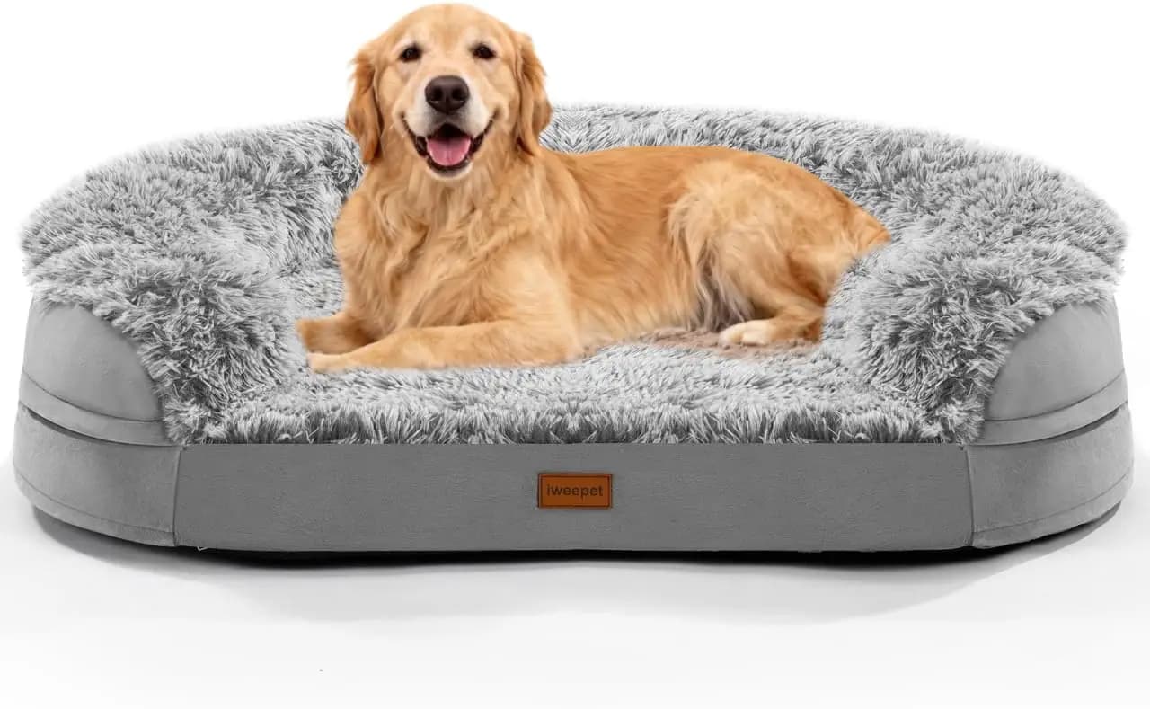 Letto Ortopedico Extra Large per Cani con Memory Foam Spesso 3,7 Pollici, Copertura Rimovibile e Lavabile, Rivestimento Impermeabile, Grigio
