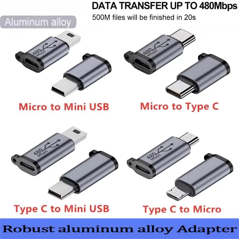 Micro USB Female to Type C/Type C Female to Micro USB/Type Female to Mini USB/Micro USB Female to Mini USB Plug Adapter