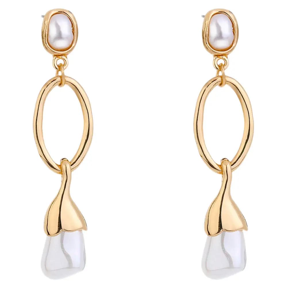 1Pair Pearl Earrings Elegant Retro Natural Stone Golden White Long Fringe Metal Tassel Women Ear Drops Suitable for Holiday