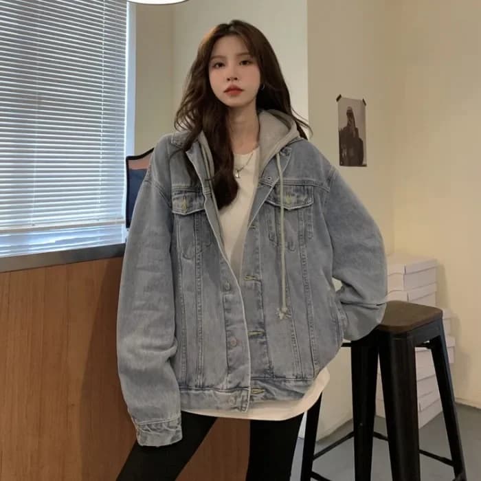 Giacche con cappuccio in Denim Vintage le donne costano tasche monopetto capispalla larghi Casual 2024 autunno soprabito Streetwear