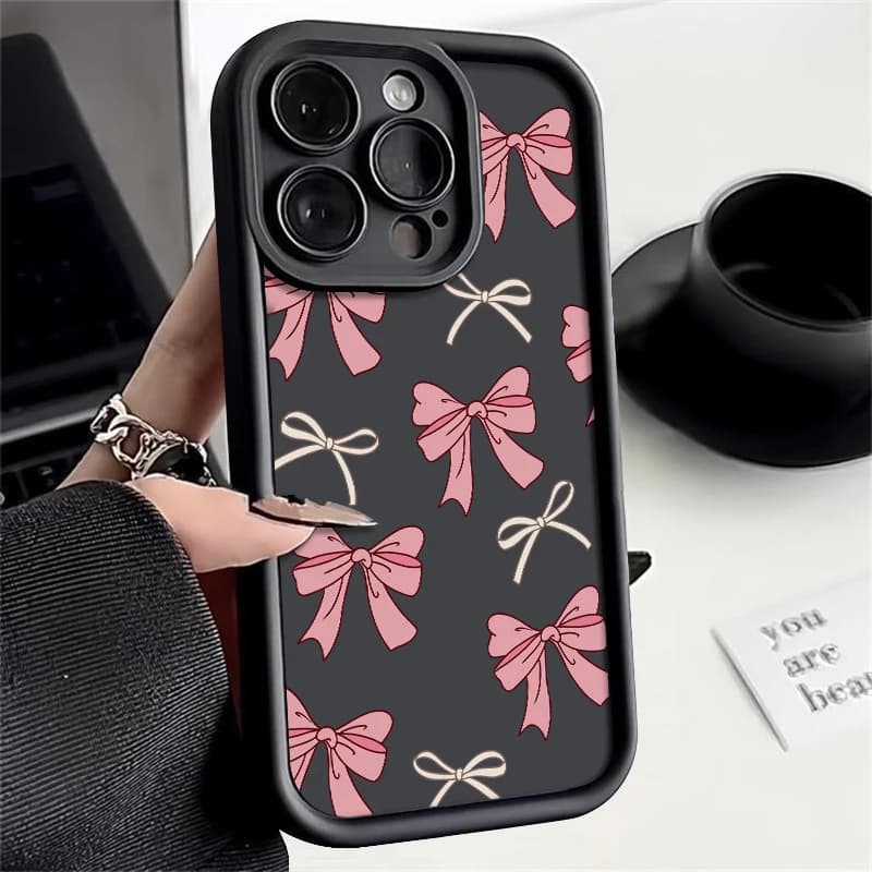 Pink Bowknot Phone Case For iPhone 16 Pro Max Case for iPhone 15 14 13 12 11 Pro Max 16e Shockproof Bumper Soft Silicone Cover